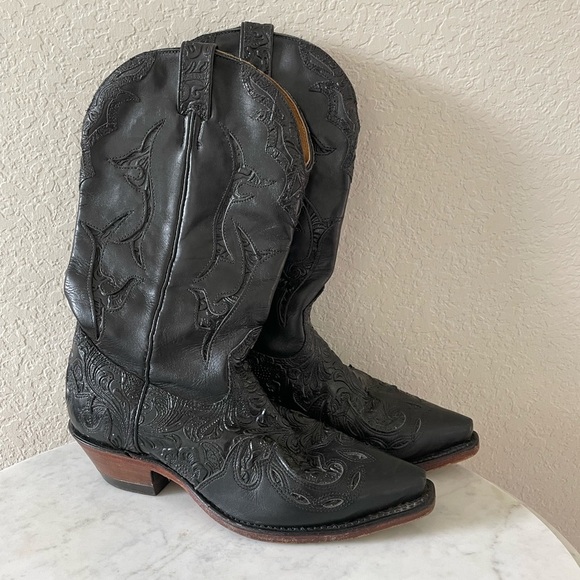 Boulet Tooled Leather Cowgirl Boots Size 9.5 - Picture 2 of 12